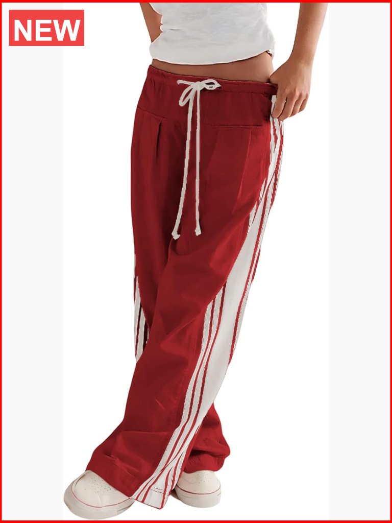 Wide Leg Palazzo Pants With Pockets High Rise Drawstring Slouchy Trousers